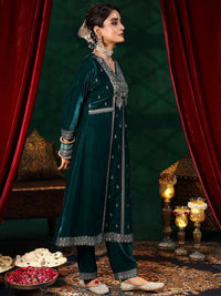 Libas Ethnic Motifs Embroidered Velvet A-Line Kurta With Trousers & Dupatta