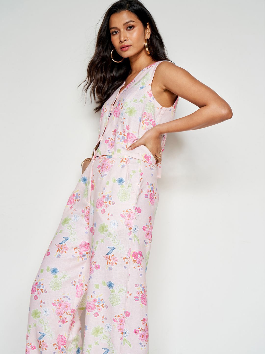 AND Floral Printed Top With Trousers Set