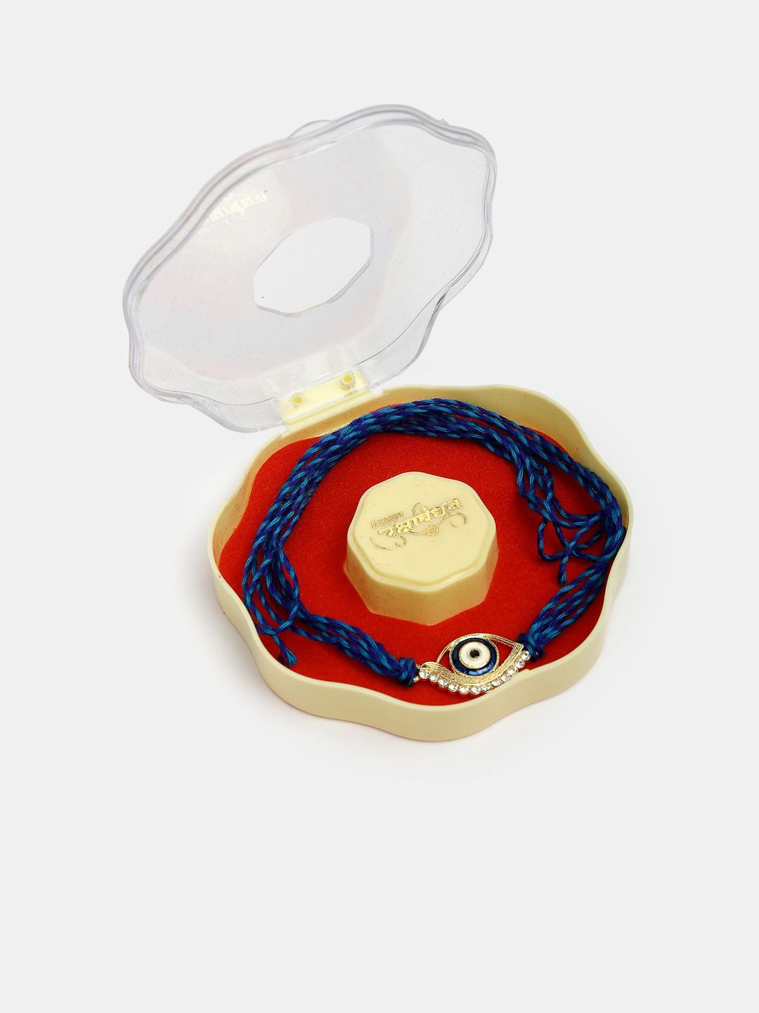 NVR Set of 2 Evil Eye Beaded Thread & Wraparound Rakhis With Roli Chawal