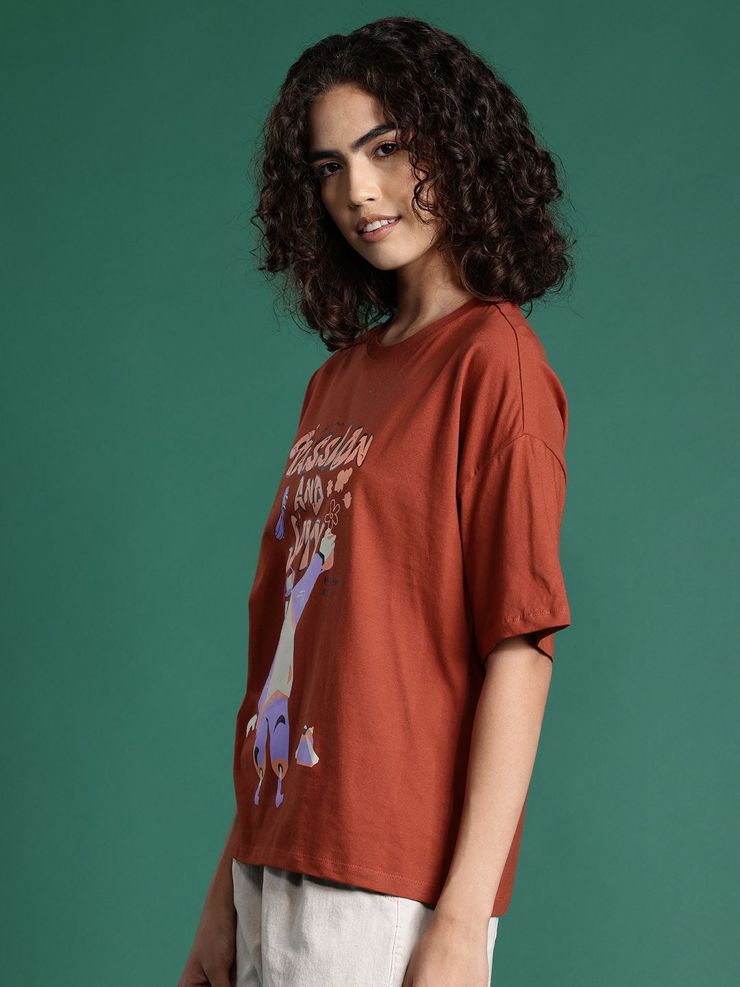 DressBerry Graphic Printed Drop-Shoulder Sleeve T-shirt