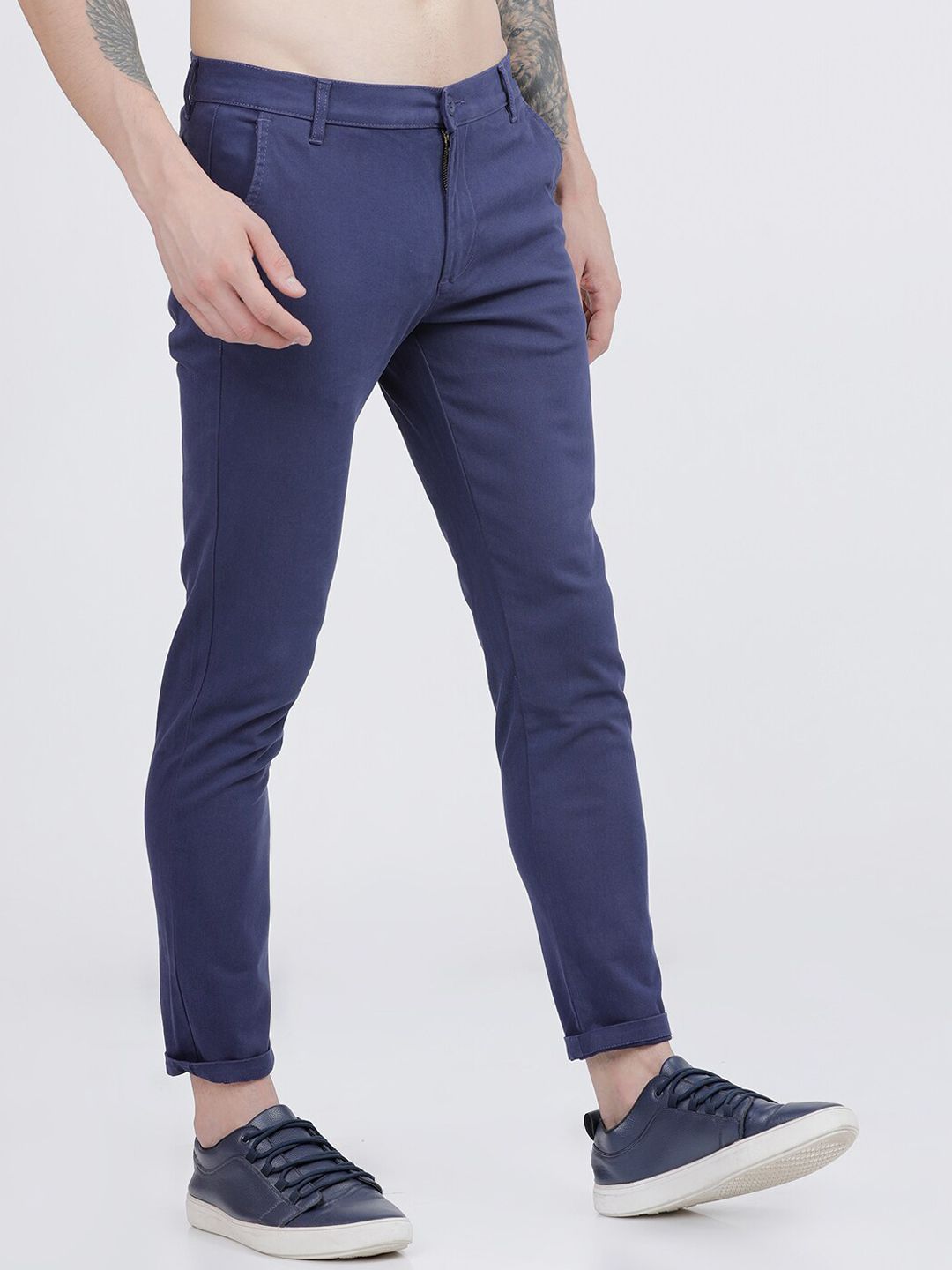 The Indian Garage Co Men Blue Slim Fit Regular Trousers