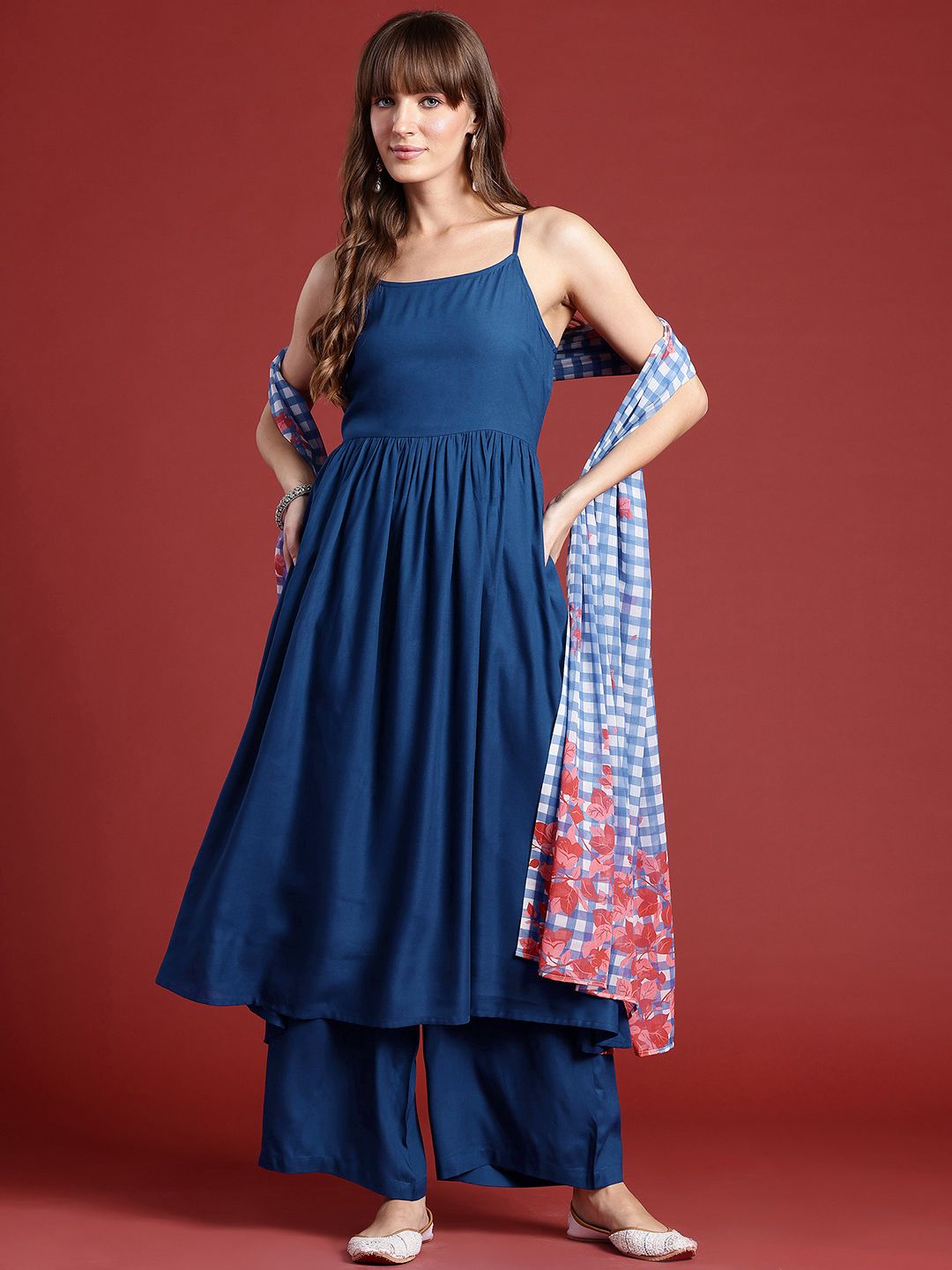 Anouk Sleeveless A-Line Kurta with Palazzos & With Dupatta