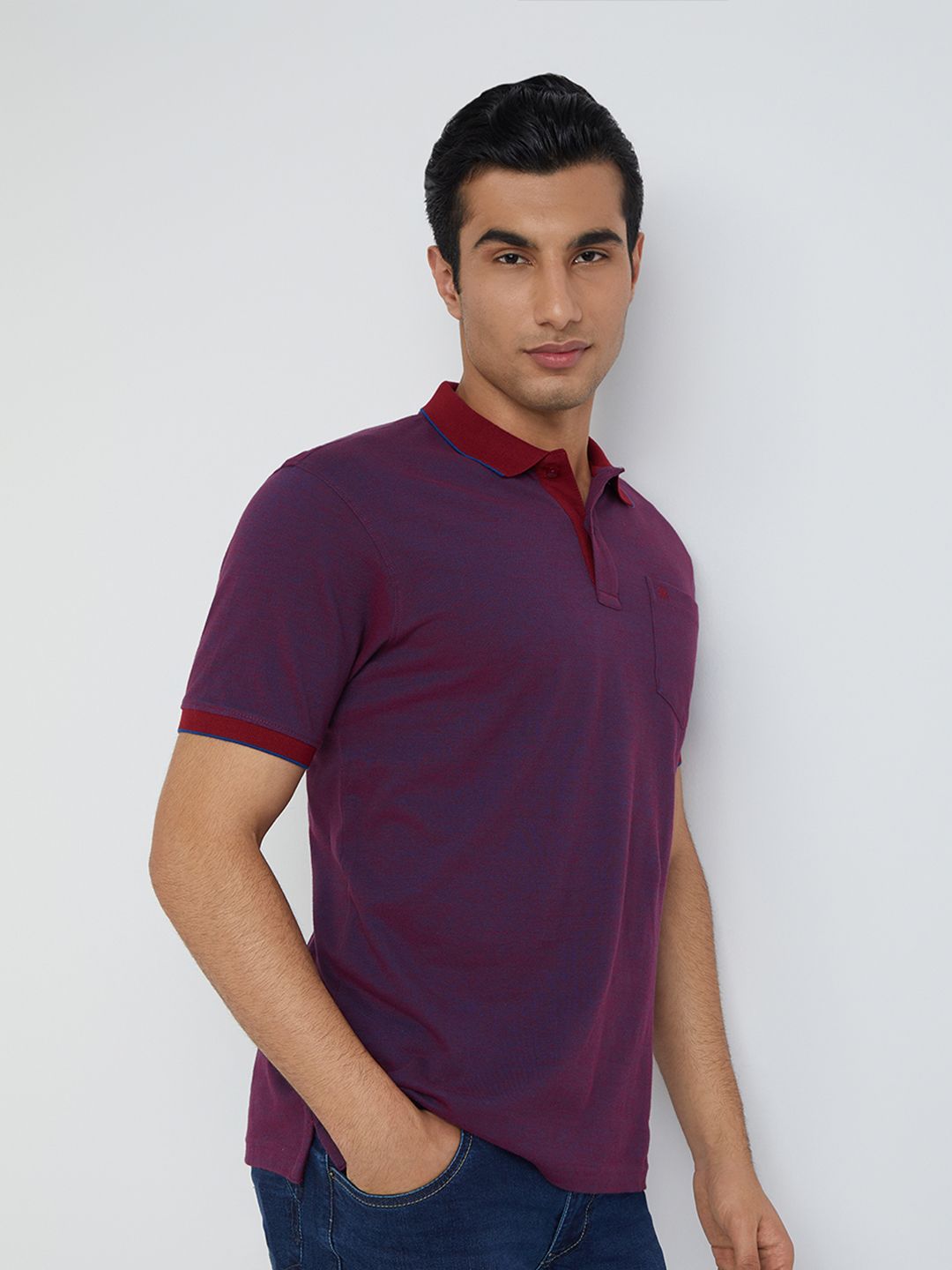Raymond Pure Cotton Dual-Toned Modern Fit Polo Collar T-shirt