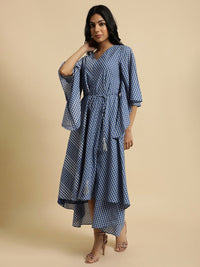 W Checked Kimono Sleeves Kaftan Pure Cotton Midi Dress
