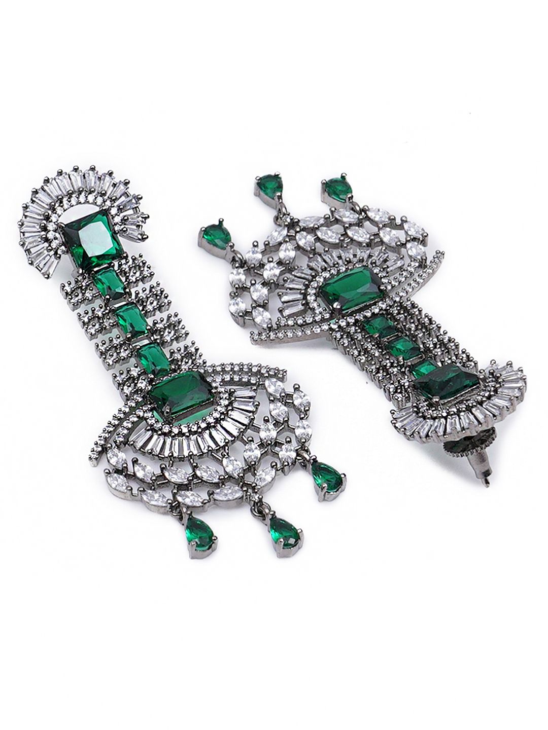 KARATCART Green & White Floral Studded Drop Earrings