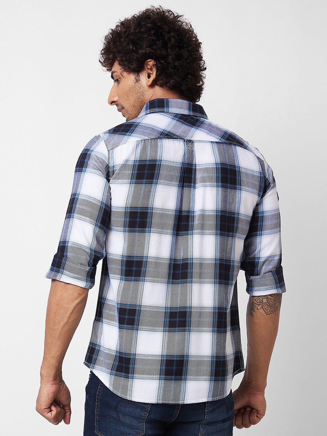 SPYKAR Long Sleeves Regular Fit Cotton Tartan Checks Opaque Checked Casual Shirt