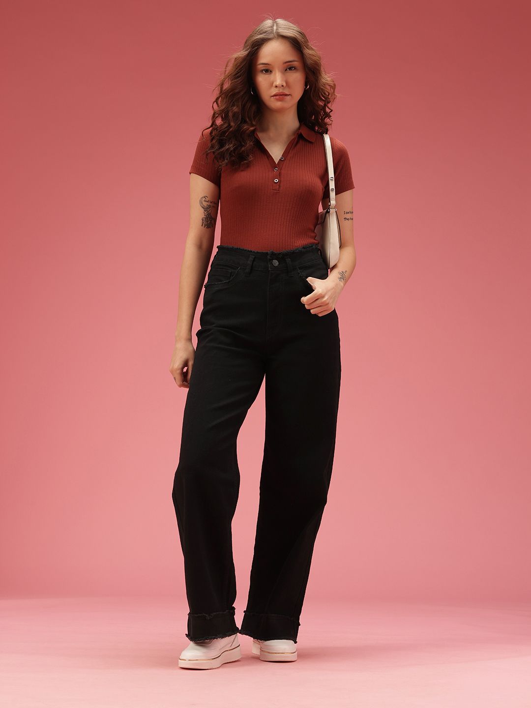 DressBerry Women Baggy Wide Leg Fit High-Rise Stretchable Jeans