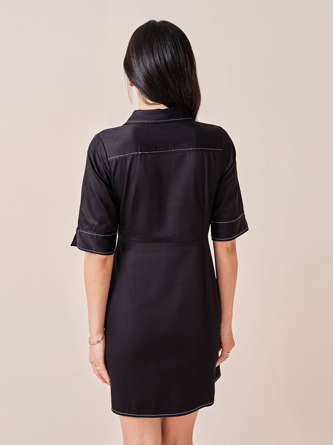 AND Solid Shirt Collar Neck Wrap Dress