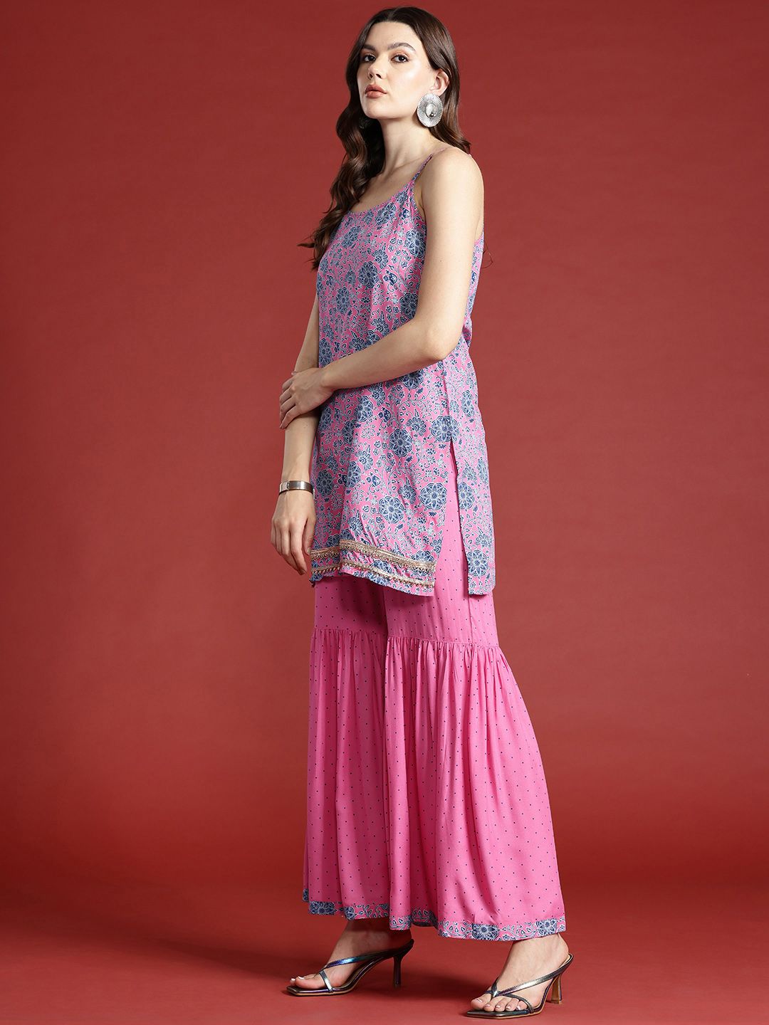 Anouk Floral Printed Regular Kurti with Sharara & With Dupatta