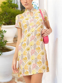 DressBerry Sweet Serenity Floral Printed Keyhole Neck Sheath Mini Dress