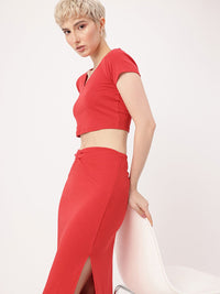 DressBerry Cherry Red Ruched-V Co-ords