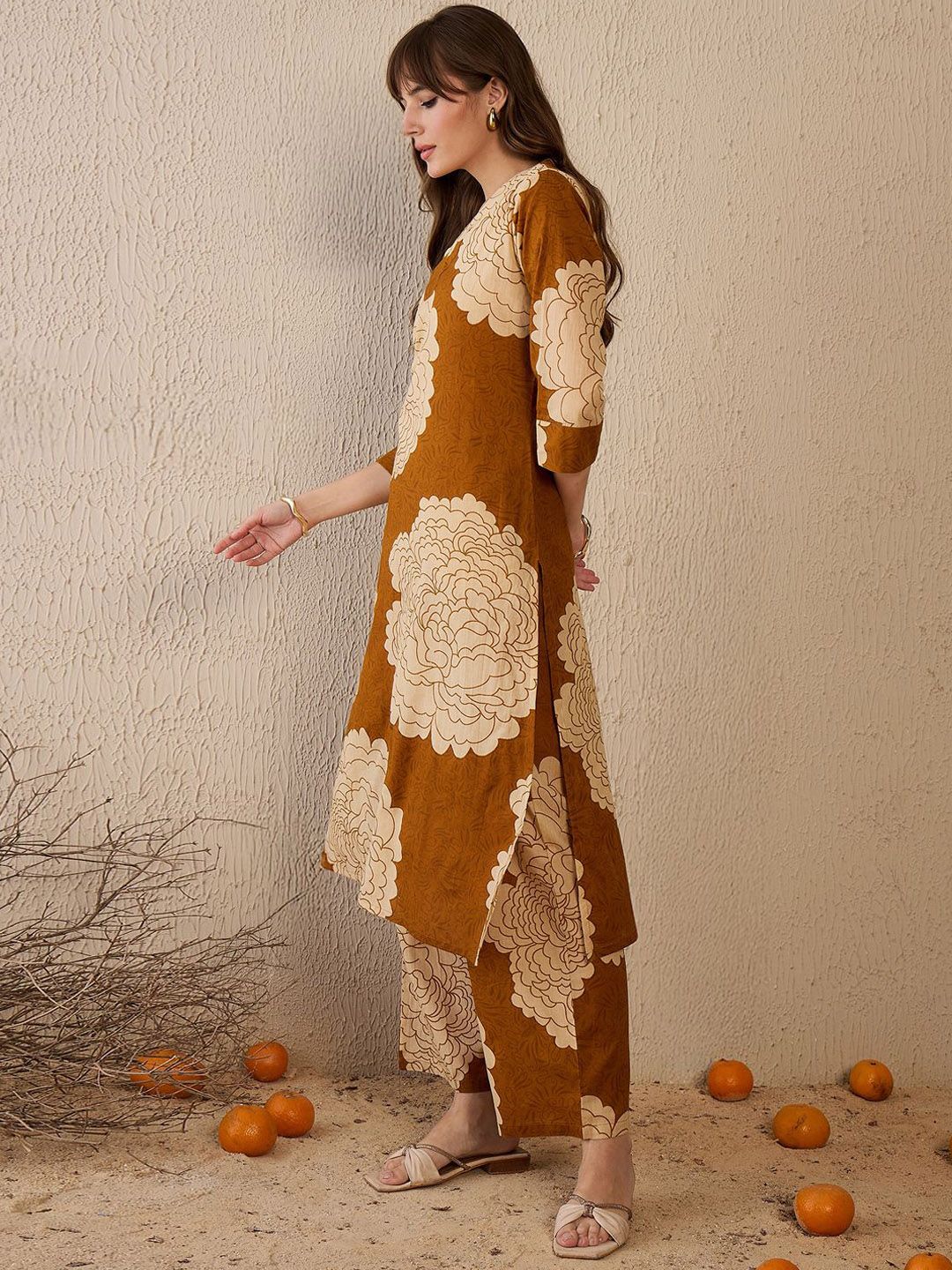 Indo Era Women Floral Printed Regular Pure Cotton Kurta with Trousers