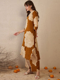 Indo Era Women Floral Printed Regular Pure Cotton Kurta with Trousers
