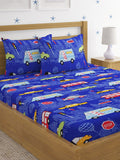 HOSTA HOMES Kids Blue & Red Printed 210 TC Queen Flat Bedsheet with 2 Pillow Covers