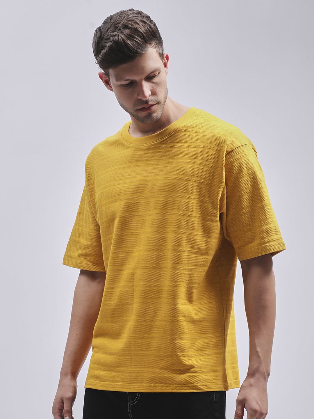 DILLINGER Men Round Neck Solid Oversized Pure Cotton T-shirt