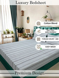 Myntra Elegant Homes Grey & White Striped 300 TC King Bedsheet with 2 Pillow Covers