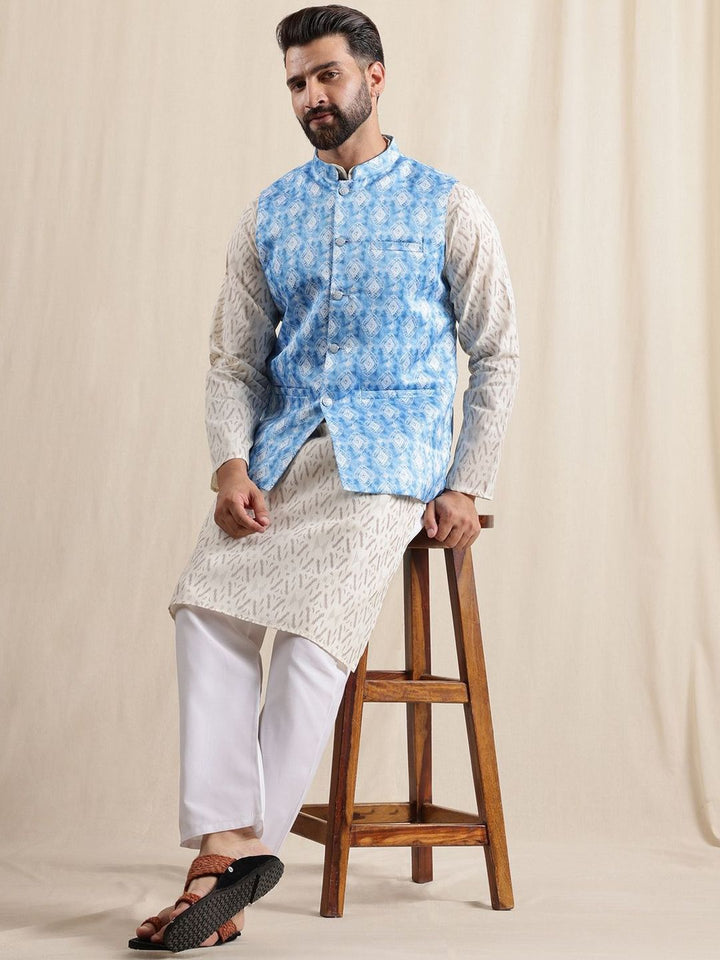 Anouk Men Printed Regular Kurta with Pyjamas & Nehru Jacket