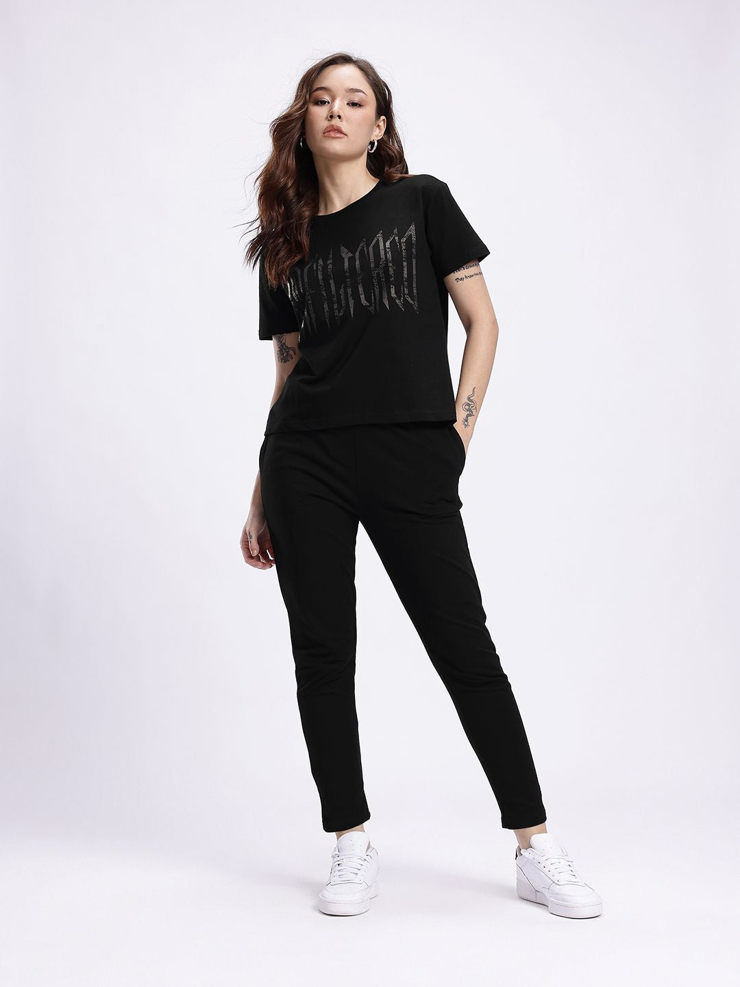 DressBerry Typography Printed T-Shirt with Trousers Co-Ords