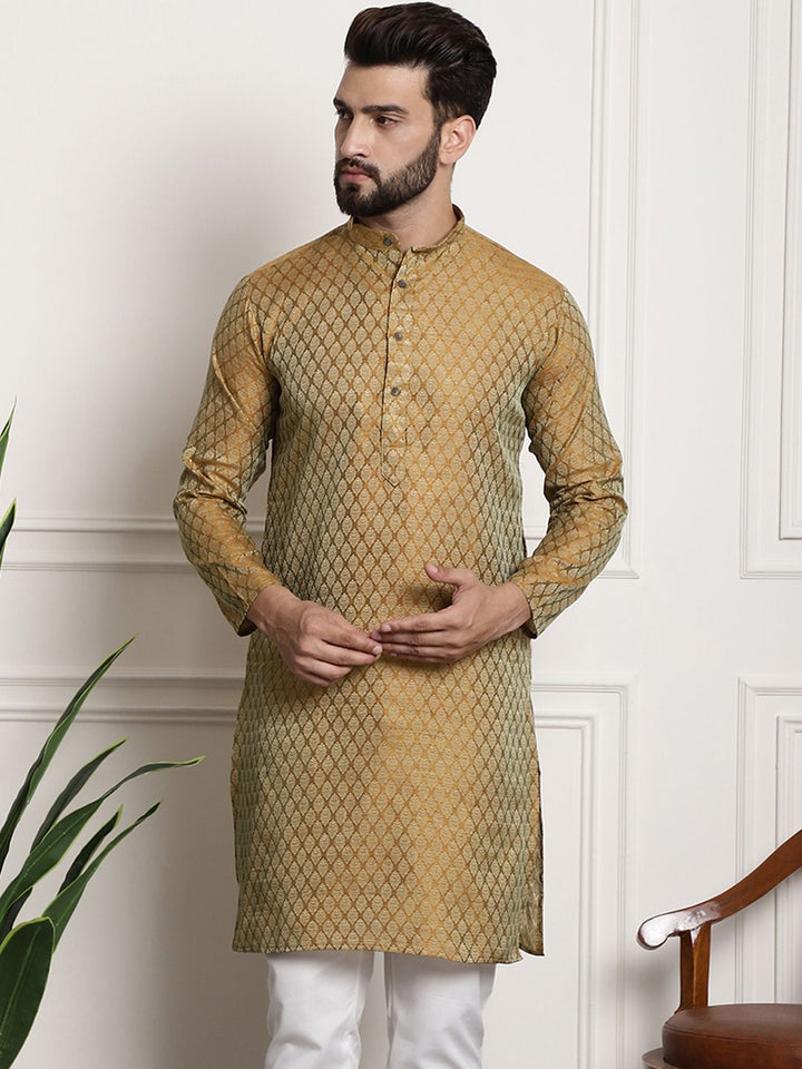 SOJANYA Woven Design Mandarin Collar Silk Cotton Kurta