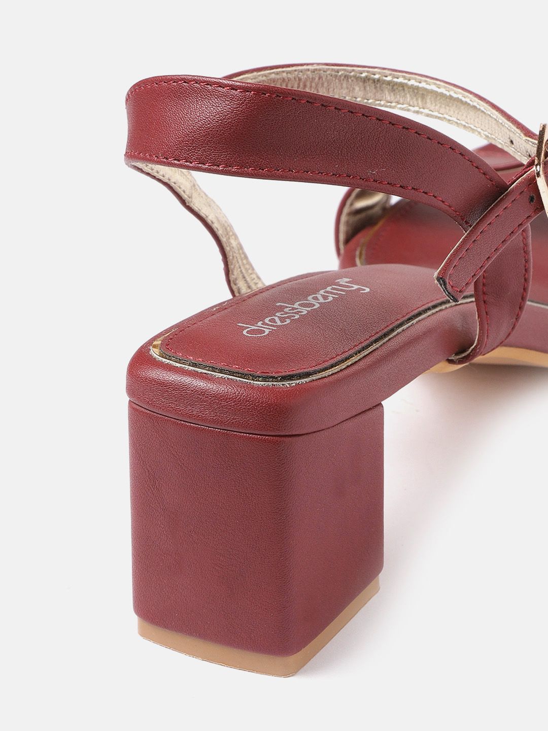 DressBerry Women Maroon Solid Block Heels with Buckle Detail
