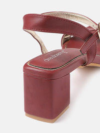 DressBerry Women Maroon Solid Block Heels with Buckle Detail