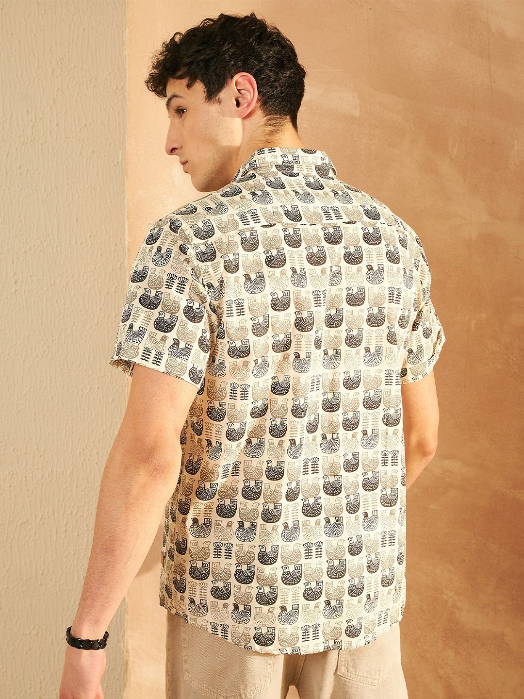 DENNISON Smart Ethnic Motifs Printed Spread Collar Pure Cotton Oversized Lightweight Shirt