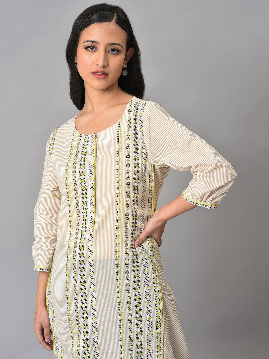 W Women Striped Cotton Kurta