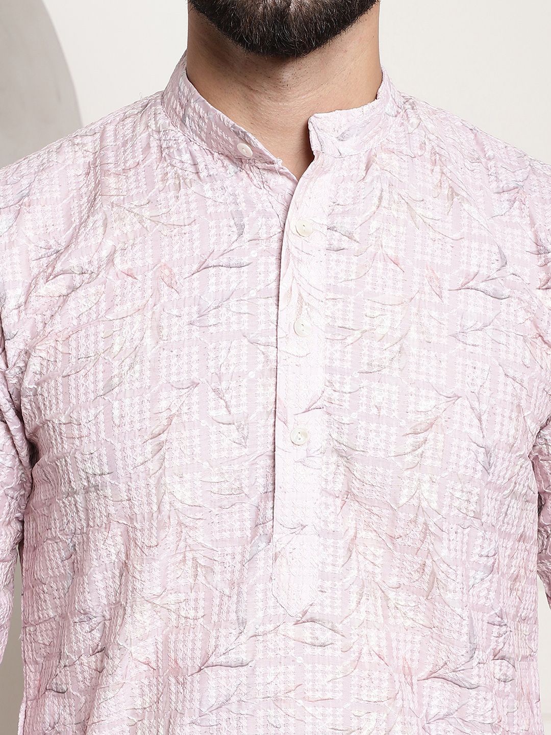 SOJANYA Men Pink Thread Work Kurta
