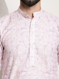 SOJANYA Men Pink Thread Work Kurta