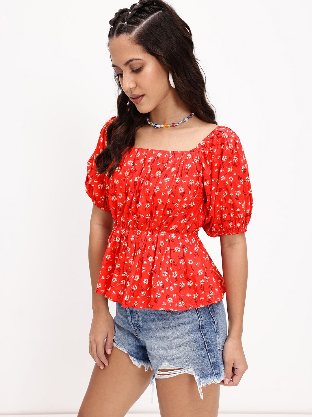 DressBerry Floral Paradise Pleated A-Line Top