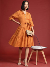 all about you Cotton Tiered A-Line Dress with Belt