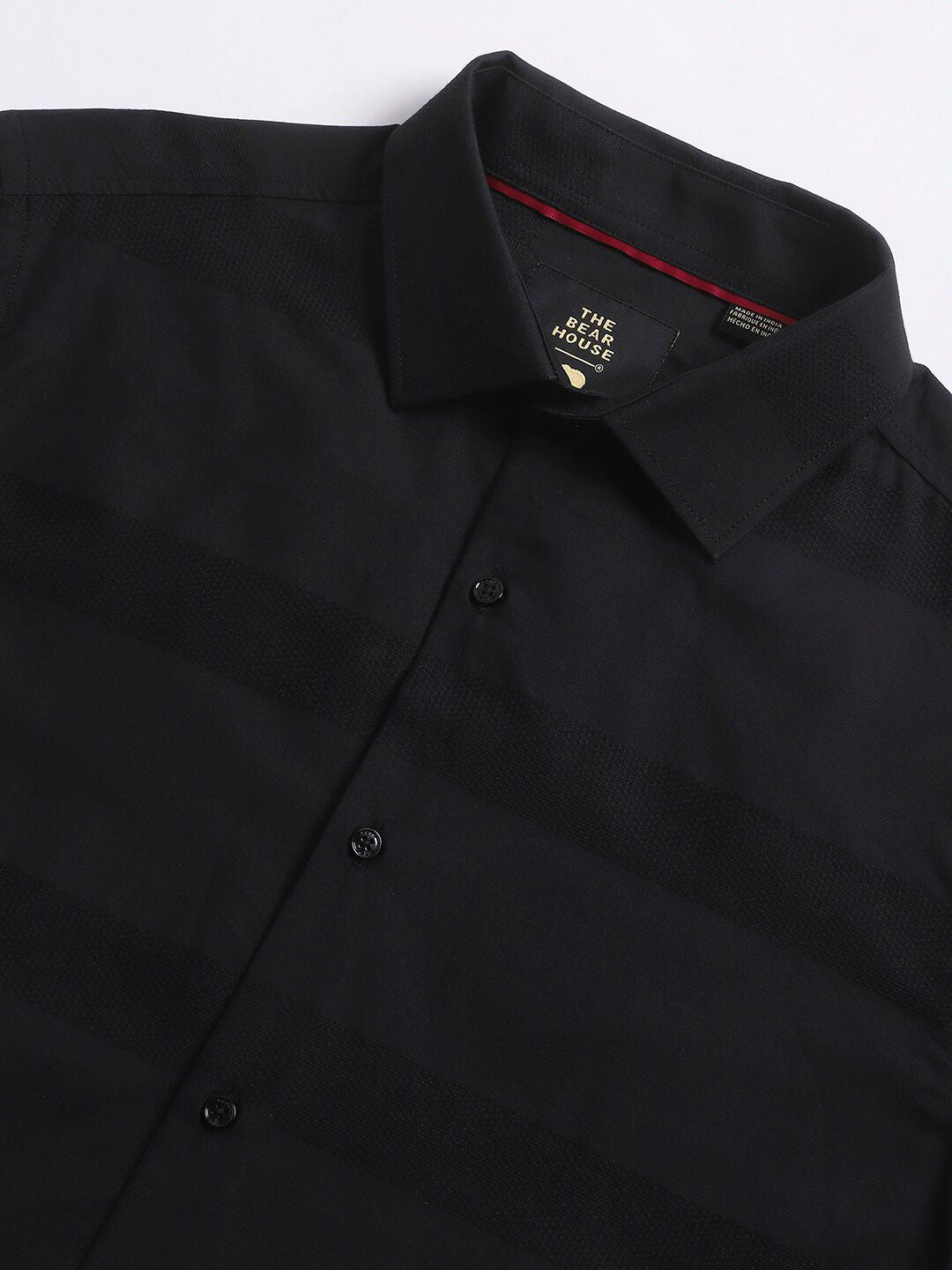 THE BEAR HOUSE Slim Fit Horizontal Stripes Pure Cotton Formal Shirt