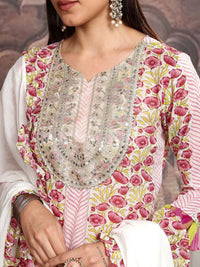 Vishudh Women Floral Printed Regular Pure Cotton Kurta with Trousers & With Dupatta