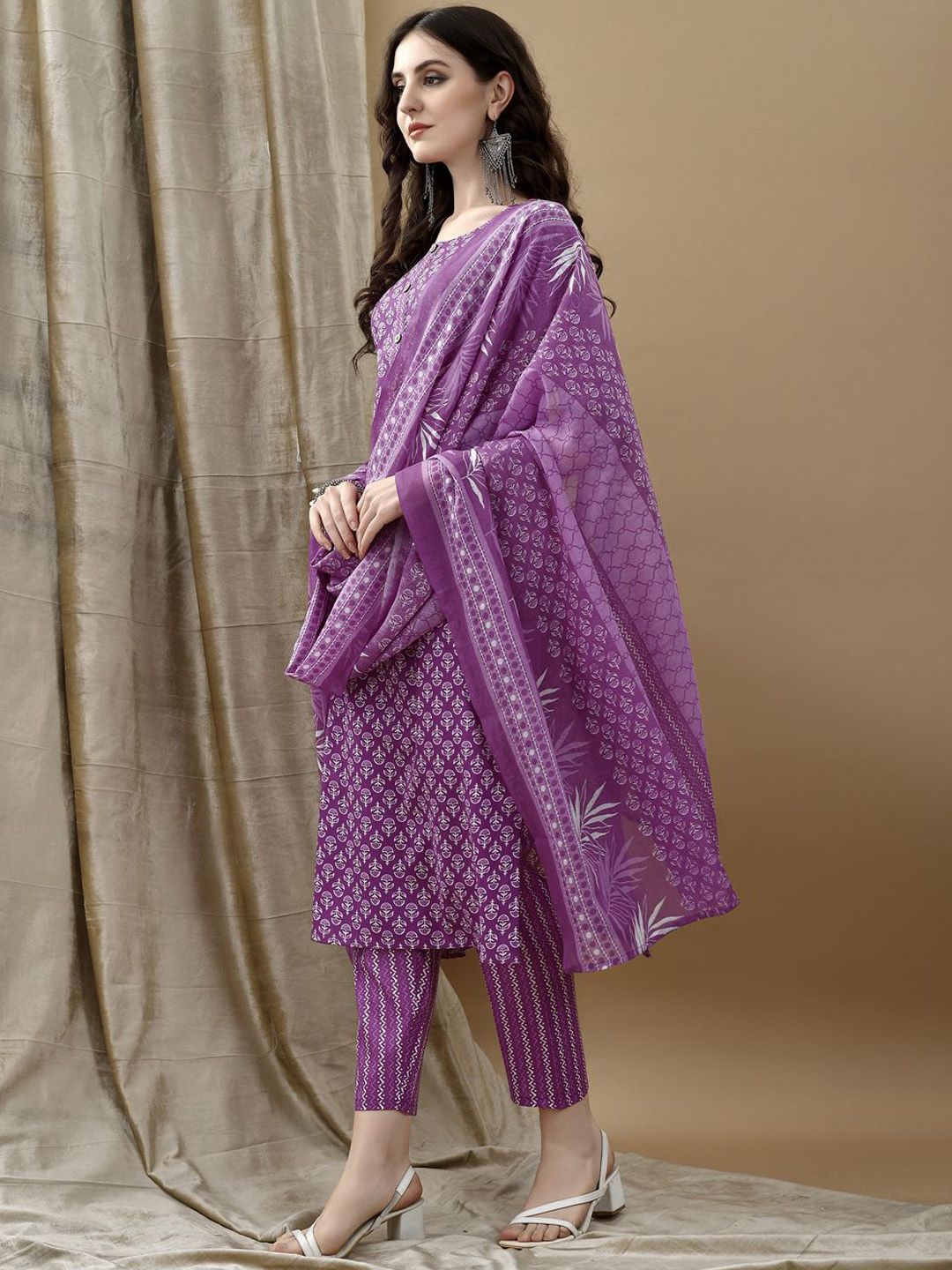 KALINI Women Ethnic Motifs Printed Regular Kurta with Trousers & Dupatta