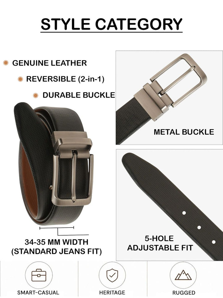 Teakwood Leathers Men Textured Leather Reversible Belt