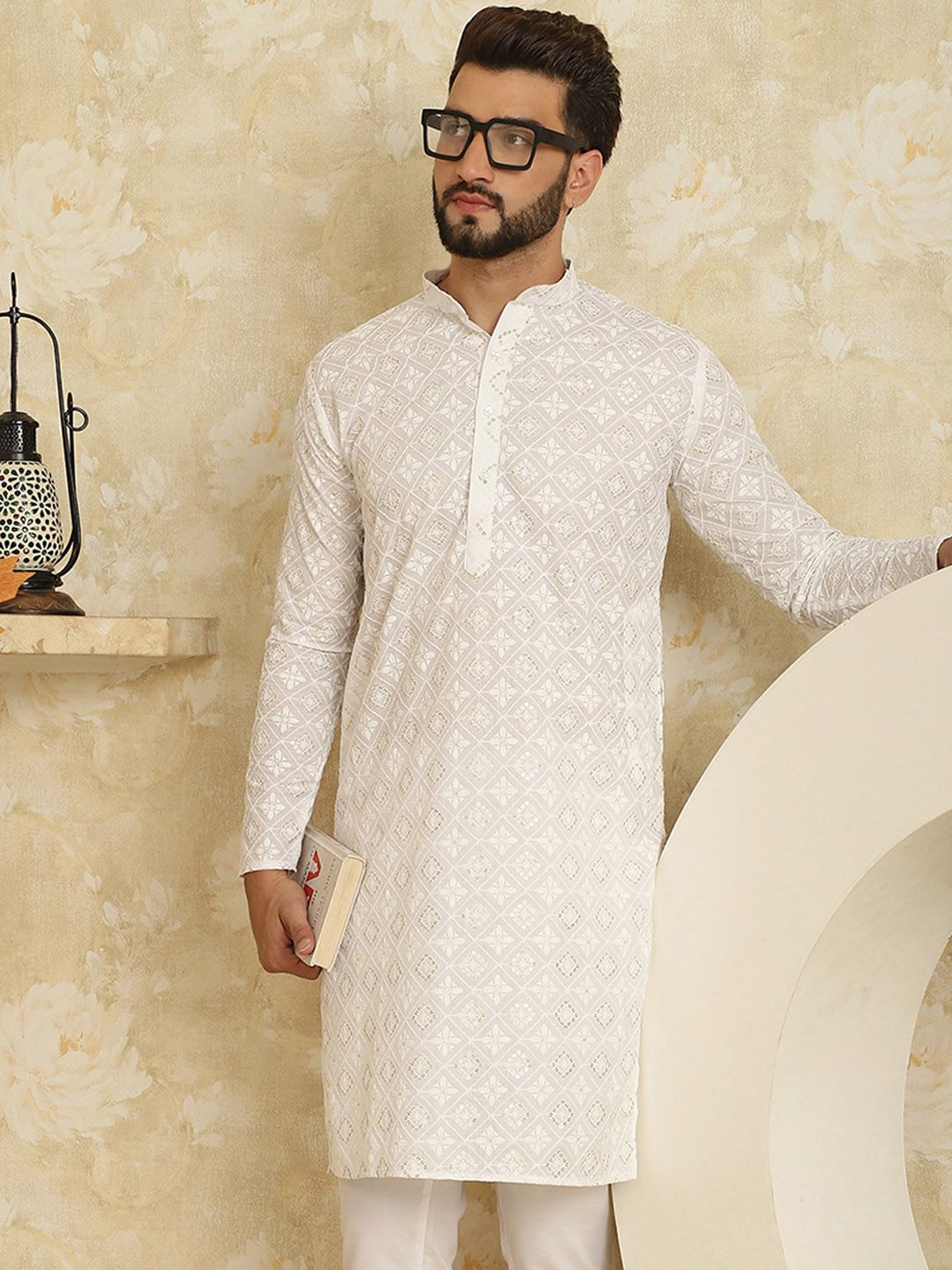 SOJANYA Kurta Lurus Kolar Mandarin Sulam Bunga