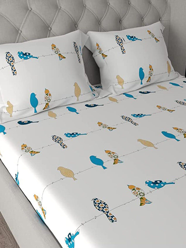 URBAN SPACE Blue 144 TC Cotton King Bedsheet with 2 Pillow Covers