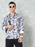 The Indian Garage Co Men White & Navy Blue Slim Fit Printed Casual Shirt