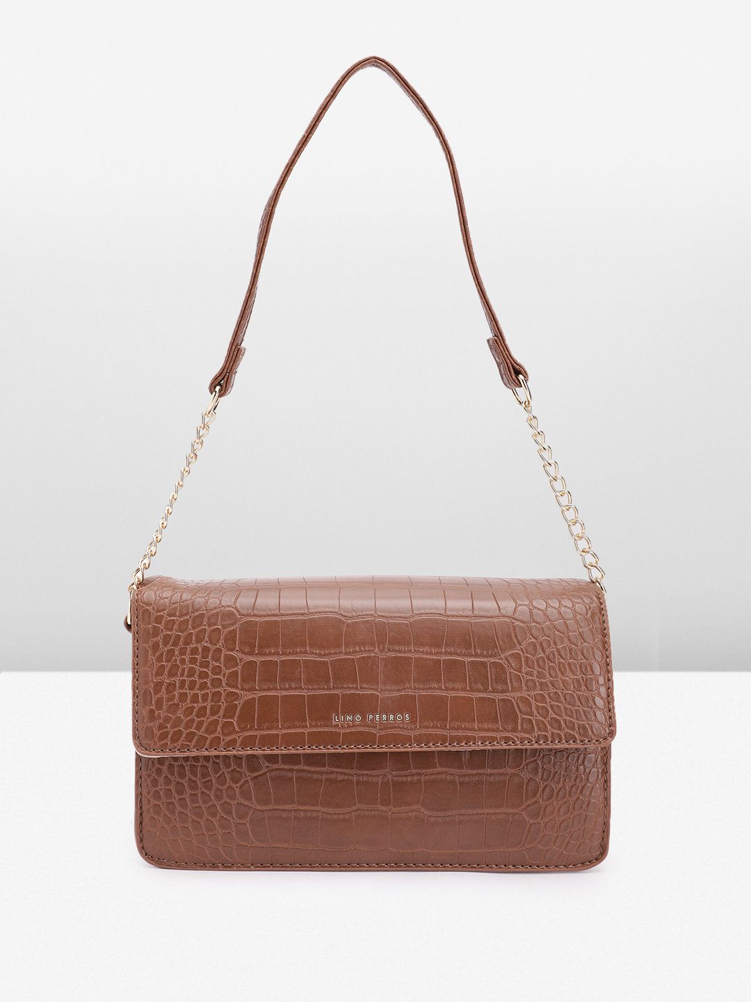 Lino Perros Croc Textured Structured Shoulder Bag