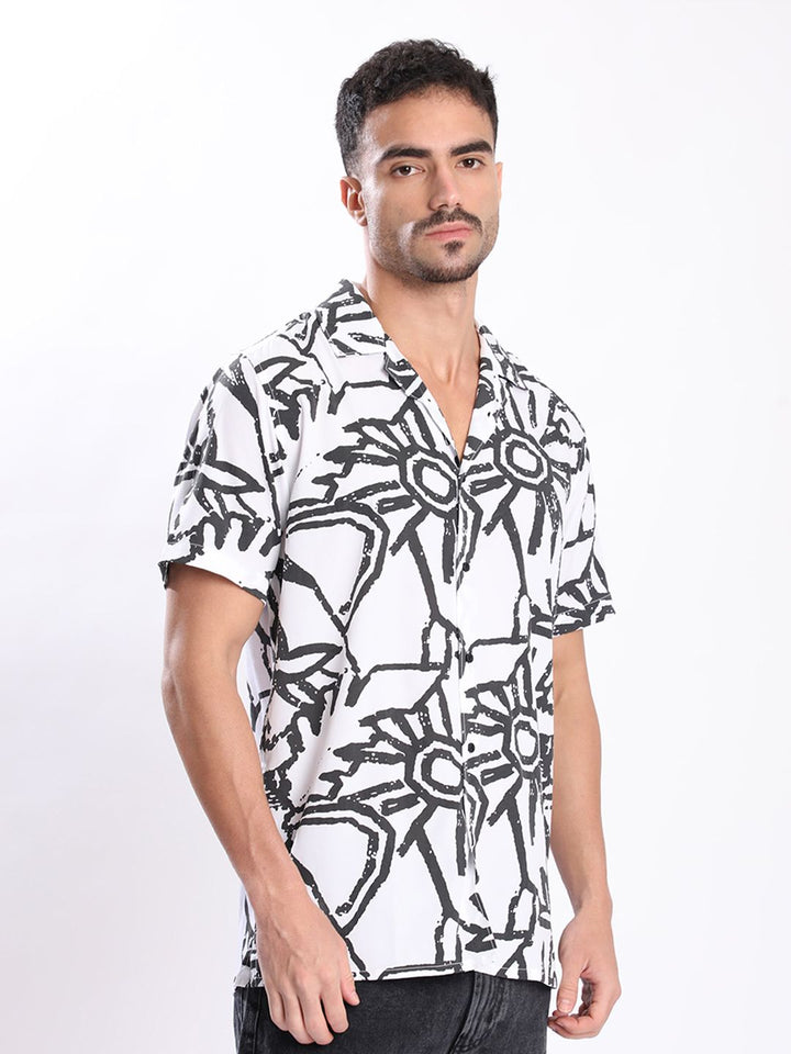 Bene Kleed Men Abstract Printed Cuban Collar Casual Shirt