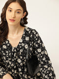 DressBerry Floral Print Tie-Up Neck Puff Sleeves Empire Top