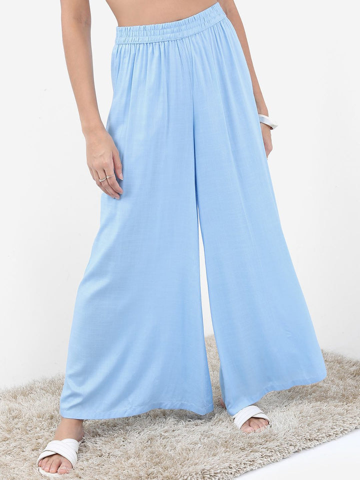 Vishudh Blue Floral Embroidered Keyhole Neck Straight Kurta With Palazzos
