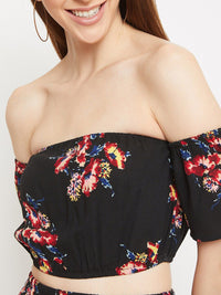 Berrylush Women Black & Red Printed Two-Piece