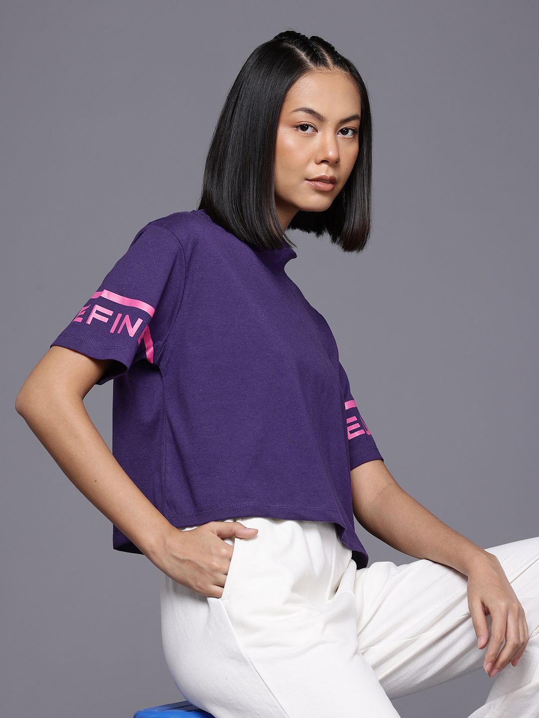 HRX by Hrithik Roshan High Neck Drop-Shoulder Sleeves T-Shirt