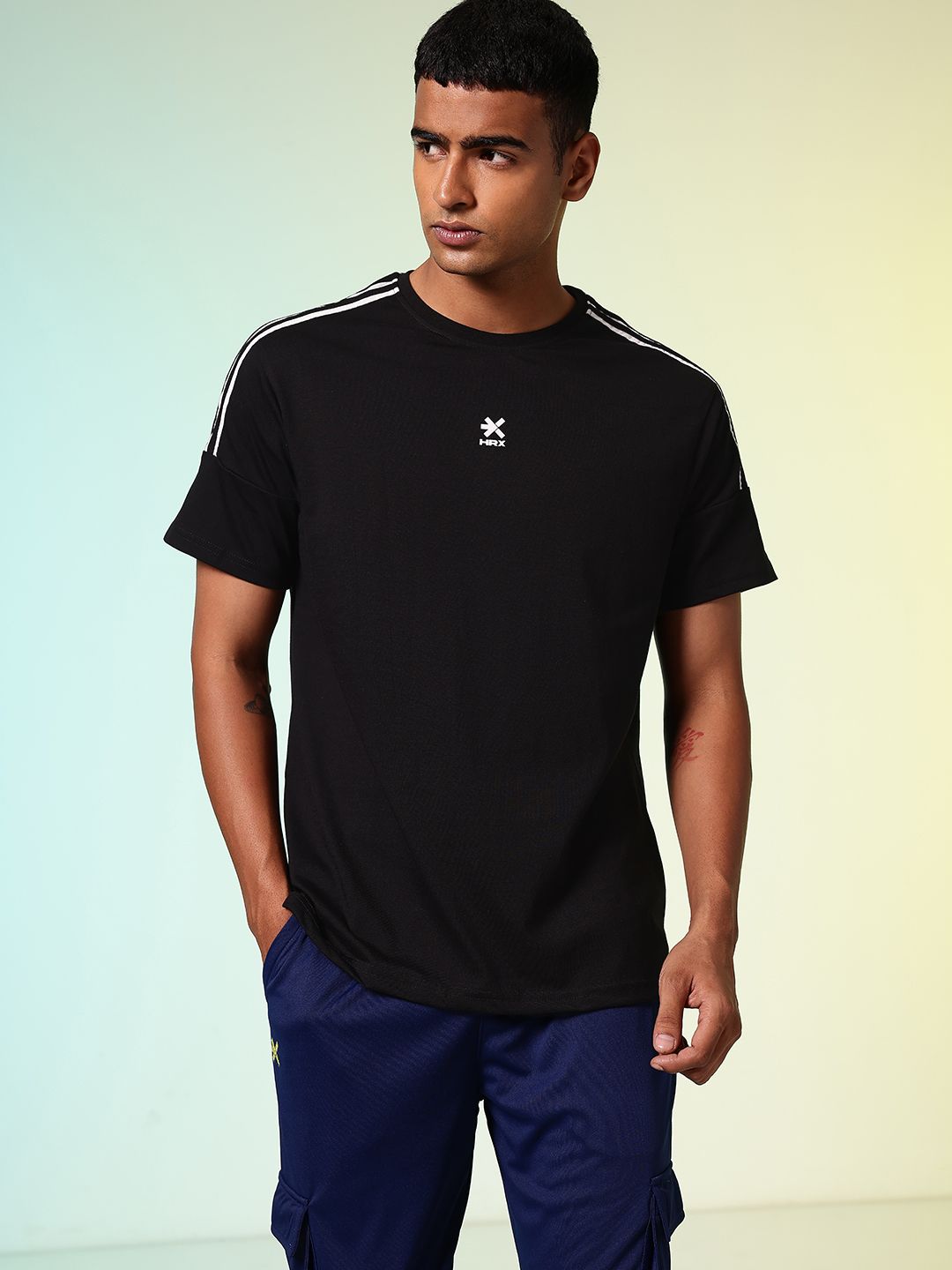 HRX by Hrithik Roshan Drop-Shoulder Sleeves Relaxed Fit Training T-shirt
