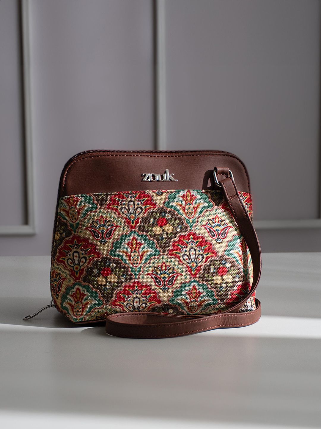 ZOUK Ethnic Motifs Printed Structured Sling Bag
