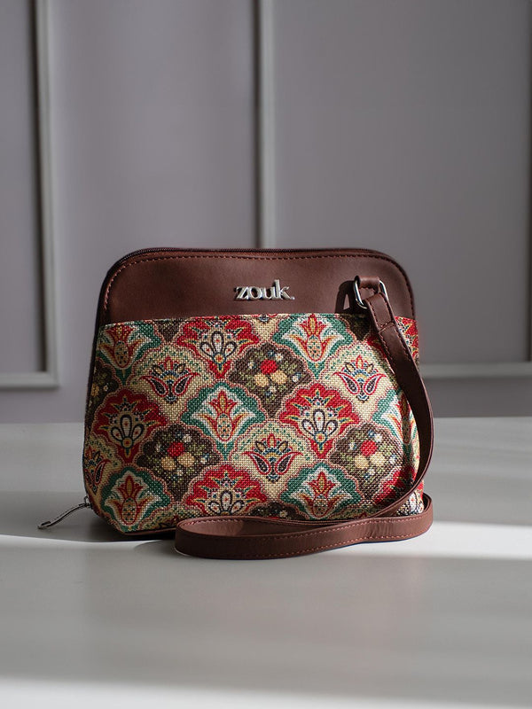 ZOUK Ethnic Motifs Printed Structured Sling Bag