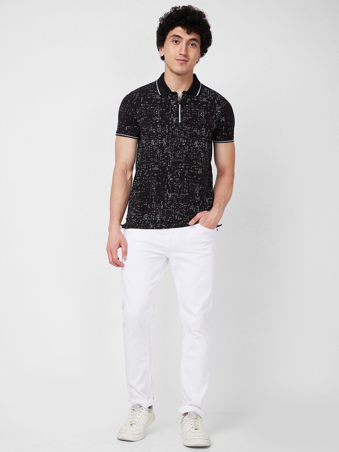 SPYKAR Printed Polo Collar Cotton Slim Fit T-shirt