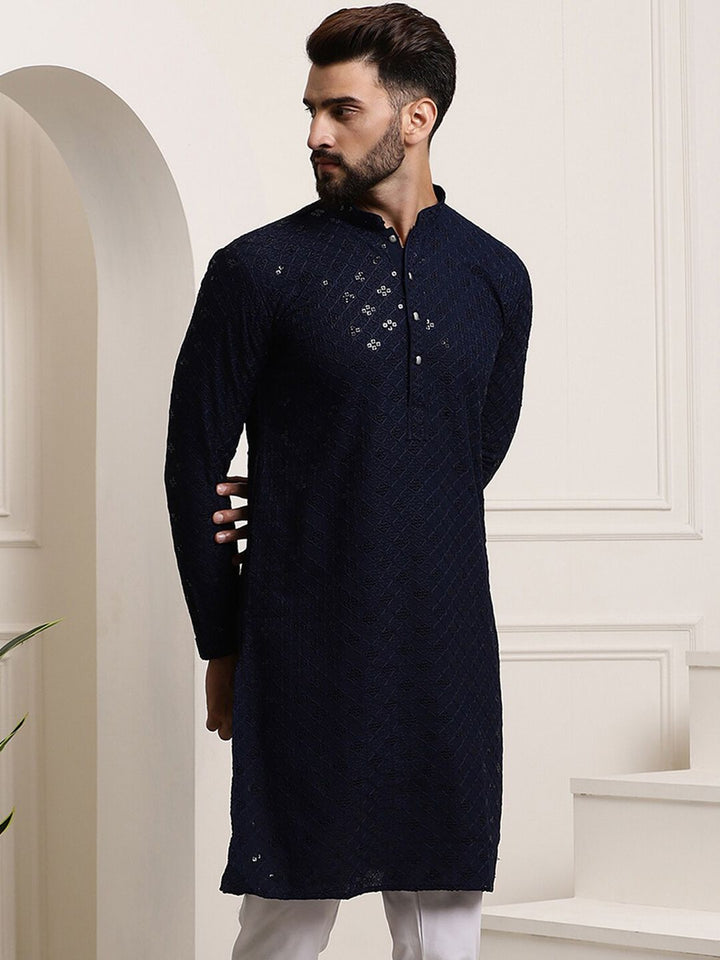 SOJANYA Kurta Lurus Labuci Sulam Geometrik Kapas Tulen