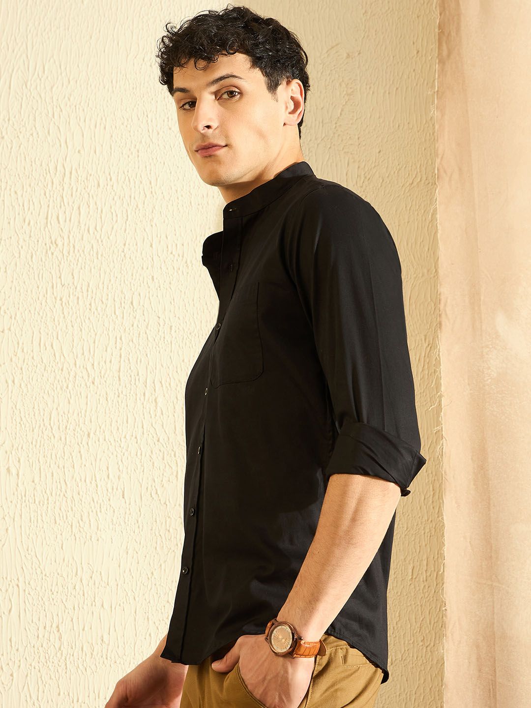 DENNISON Men Black Smart Slim Fit Solid Water & Stain Repellent Pure Cotton Casual Shirt